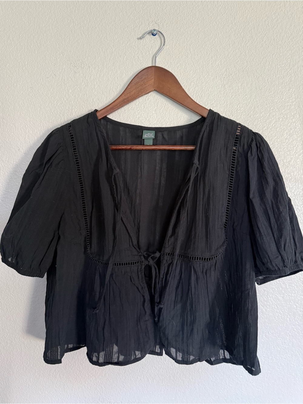 wild fable Black Tie-Front Peasant Blouse